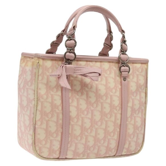 Christian Dior Trotter Canvas Romantic Chain Bag PVC Pink Silver Auth - Picture 1 of 16